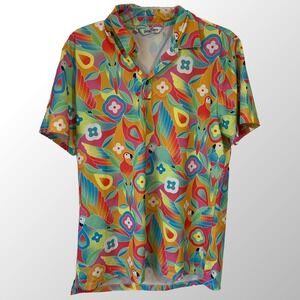 Kenny Flowers Caribbean Parrots Mens Golf Polo Size Small Stretch